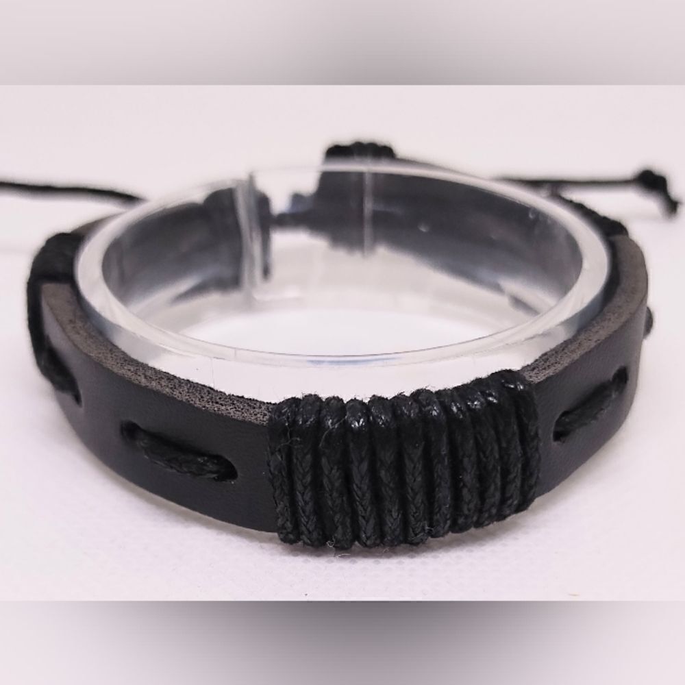Men's‎ leather bracelet layered black new e37